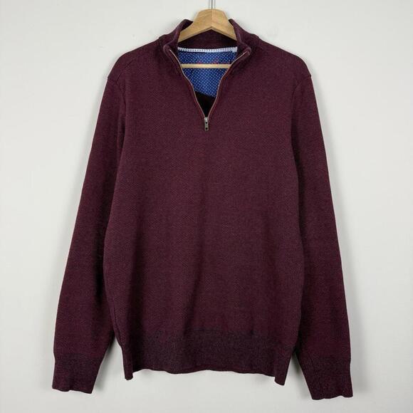 Robert Graham Burgundy Quarter Zip Sweater Contrast Lining Size L Cotton Casual - Picture 2 of 7